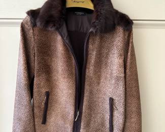 Hettabretz pony leather and knit jacket with mink collar.  Made in Italy. Size 42