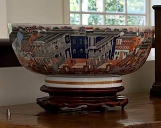 Replica of  Mottahedeh Hong Bowl with Stand. Reproduction of a Chinese export piece circa 1800 in the Collection of the Winterthur Museum. Purchased from Scully & Scully