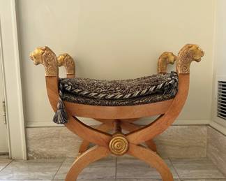 Italian style painted and parcel-gilt curcule-form tabouret