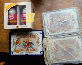 Vintage Anheuser-Busch advertising, cards & Bud Man salt and pepper shakers