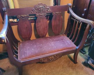 antique wood carved settee, Upholstered Seat