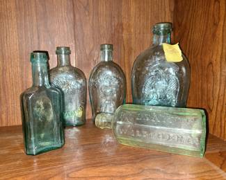 Vintage glass bottle, flask lot