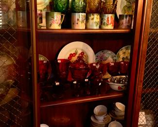China Cabinet wit Hand Painted China and More