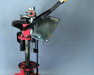MEC Reloading Press Model 8567 Grabber With Instructions, Case Feeder Tubes, Charging bars, Various Sized Powder Bottles, Powder Bushings, And More