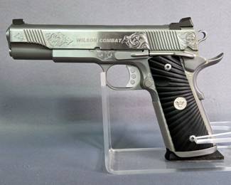Wilson Combat Tactical Supergrade Stainless .45 ACP Pistol SN# WC12520, Level II Engraving By Wayne D'Angelo Master Engraver, 7 Total Mags, Silicone Gun & Reel Cloth, Paperwork, In Custom Bag