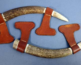 Vicksburg MS Confederate Steamboat Etched Tusk, And Sliced Antler Pair With Leather Straps