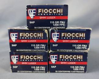 Fiocchi 9mm Luger Ammo, Approx 250 Rounds