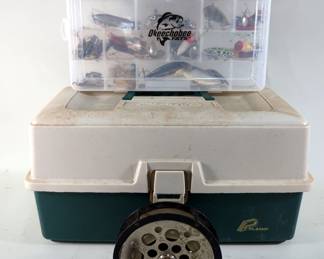 Plano And Okeechobee Fats Tackleboxes With Assorted Tackle And Supplies, Includes Lures, Rubber Bait, Hooks, Bobbers, Trolling Prop And More