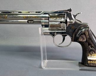 Colt Python .357 Mag 6-Shot Revolver SN# PY013037, 6" Bbl, Super High Polish, Custom Engraved Commemorating The RMEF, 24K Gold Inlay, Extra Wood Grips, Paperwork, In Hard Case
