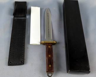 United US Army Ranger Commemorative Dagger, Brass Guard, 7" Blade, Blade Marked 'Life, Liberty, And The Pursuit Of All Who Threaten Us', In Nylon Sheath