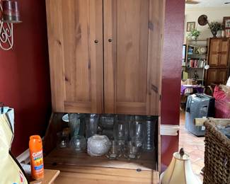 Drop-down wooden desk.