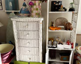 Wicker and tropical decor.  Disney collectables.