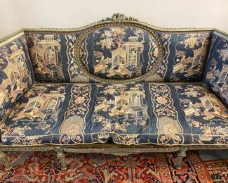 Empire-style Chinoiserie single seat sofa with Neoclassical carvings and fluted columns