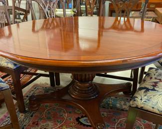 Ethan Allen “British Classics” pedestal table 56” round with one 20” leaf