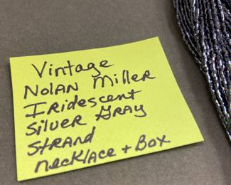 Vintage Nolan Miller Iridescent silver gray strand necklace with original box