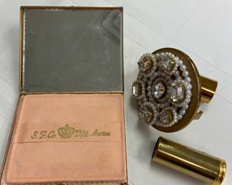 Vintage Saks Fifth Avenue powder compact and lipstick case with mirror!  