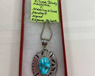 Sterling Silver necklace from Italy and sterling pendant signed Eugene Belone 