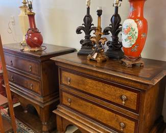 Pair of lovely side tables with brass handles, a few of the over 50 lamps
