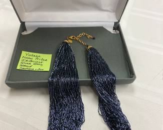 Vintage Nolan Miller Iridescent silver gray strand necklace with original box