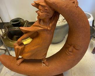 VERY VERY Heavy terracotta Moon Statue!  So cool!