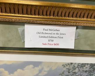 Paul McGehee, Limited Edition print, “Old Richmond on the James”, originally $750, beautifully matted and framed, 42” x 32”