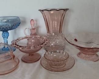 Pink Depression Glass Set Ice Blue Compote Depression Glass