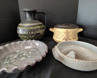 Assorted Stoneware, Ceramic Pitcher Vase, Handwoven Baskets Oven Pot