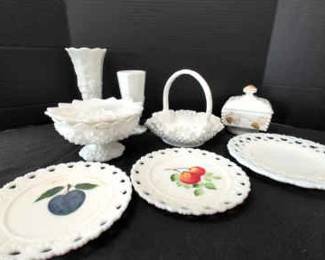 Assorted Milk Glass Set Decorative Plates