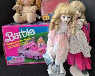 Assorted Dolls, Barbie Magical Motor Home, Toy Toolbox, Artist Teddy Bear