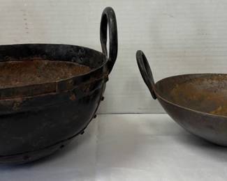 Vintage Indian Iron Cooking Bowl Wok