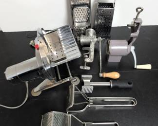 Assorted Kitchenware with Vintage Meat Slicer