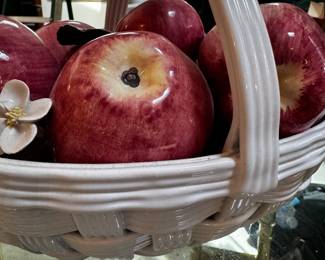 Woven ceramic basket with faux fruit