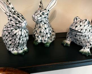 Herend style bunnies and frog