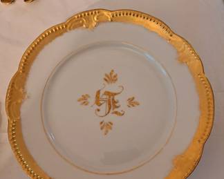 Lycett Decorating Co. Atlanta, early 1900s china painting studio, four dessert plates, heavy gold borderd