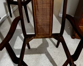 Six beautiful chairs, ready for your choice of seat cover. We have the seat pads and they are yellow, but these chairs are deserving of some beautiful fabric.