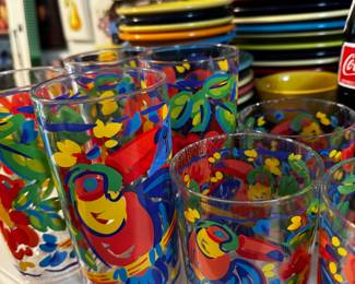 Fiesta plates and water glasses in compatible colors