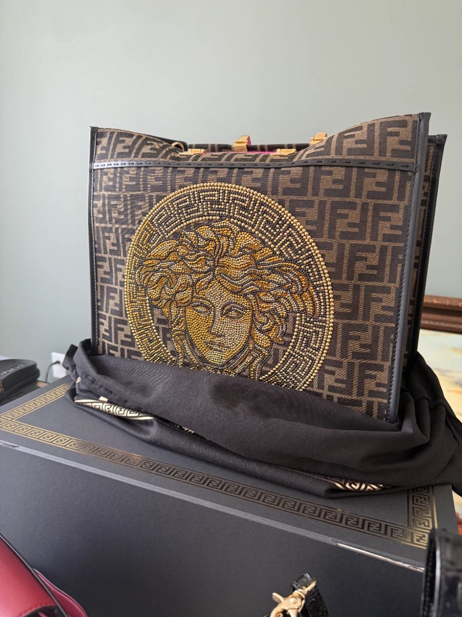 Brand new Fendi x Versace Fendace Sunshine Tote. Exclusive collaboration. Own a piece of fashion history. 