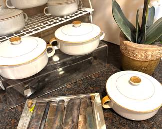 Gold trim oven to table casserole dishes
