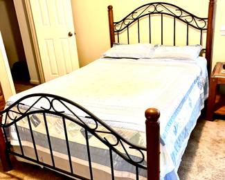Queen wood/metal bed and mattress