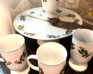 Holly cake plate and cups