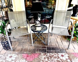 Pair of mesh patio chairs