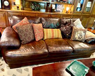 Brown leather look sofa