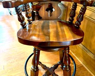 Pair solid wood swivel bar stools