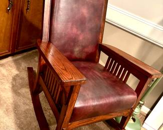 Flexsteel leather/oak mission rocker