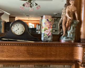 Mantle clock with key next to it a hand painted  Nippon piece