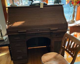 Perfect condition roll top desk original chair