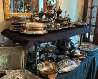Beautiful, gold beveled mirror silver plate, serving pieces