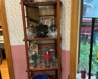 The little shelf is not for sale, but the items on it are we have butter, charms, blue, croc bowls, choppers