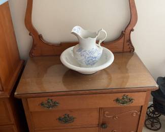 Oak Wash Stand, Handles have Cherubs!