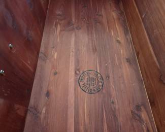 #38	Lane Love Cedar Chest w/upholstered Top and Faux Drawers on Front - (as is stain on beach) - 49x18x21	 $125.00 
